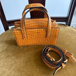 Marge Sherwood Mini Croc Embossed Leather Bag Yellow Top Handle Crossbod